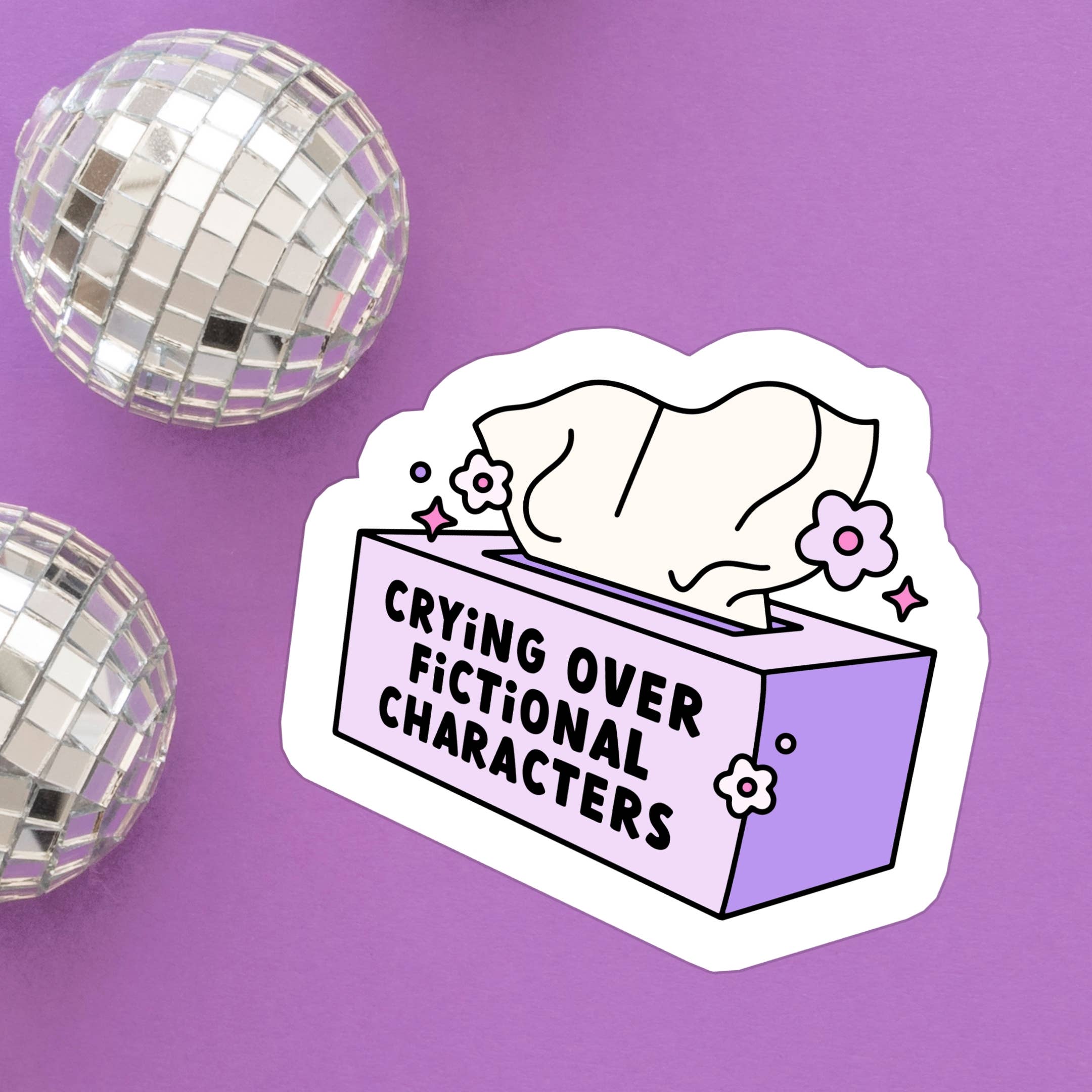 Crying Over Fictional Characters Waterproof Vinyl Sticker: Purple Matte