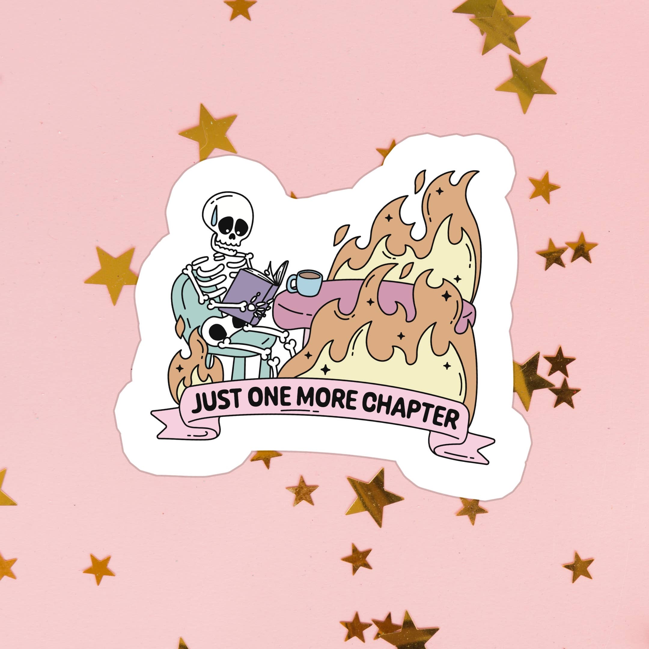 One More Chapter Skeleton Reading Waterproof Vinyl Sticker