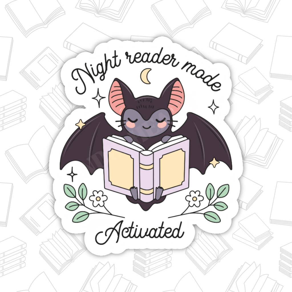 Night Reader Bat Sticker –Bookish Fall, Glossy Vinyl: 2.75"