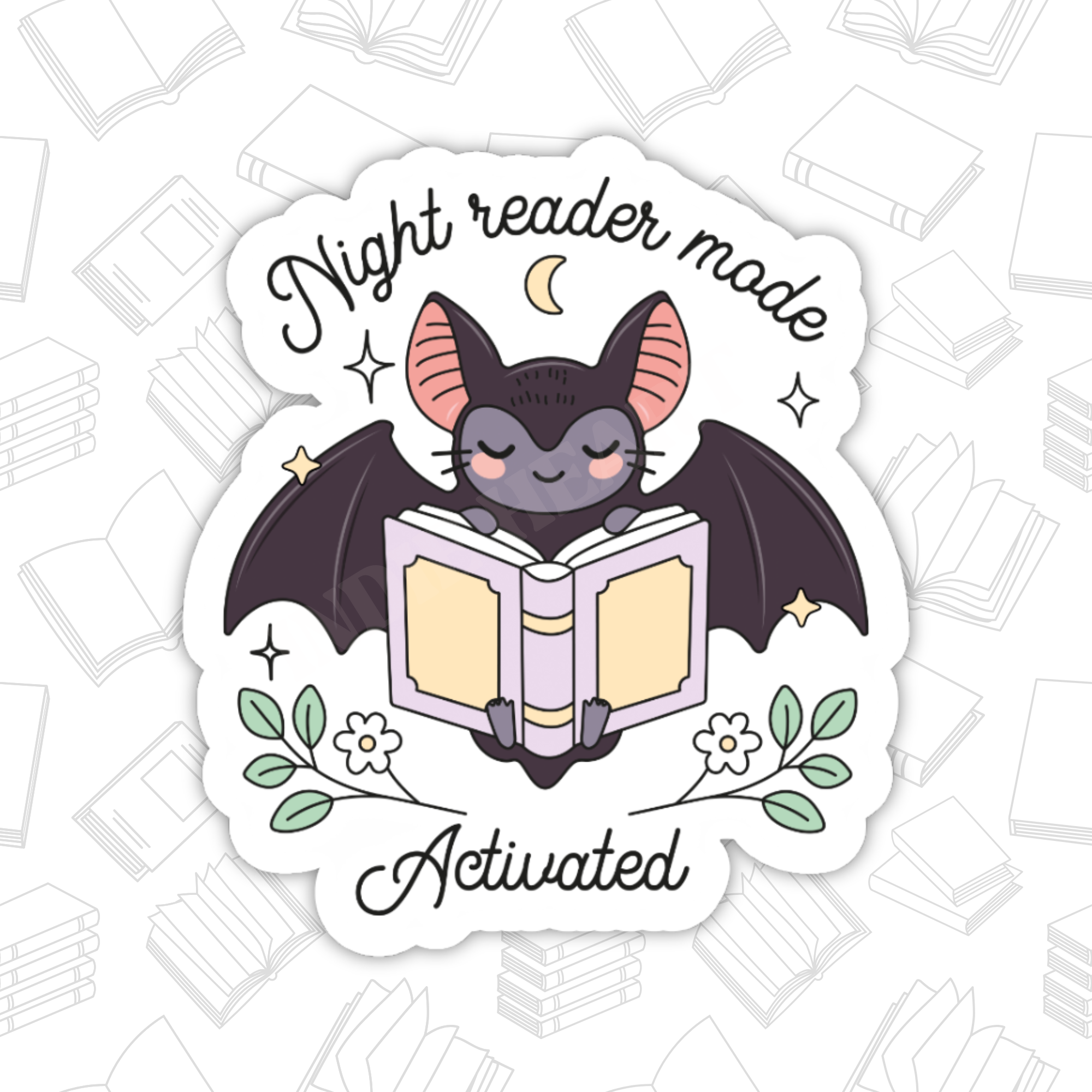 Night Reader Bat Sticker –Bookish Fall, Glossy Vinyl: 2.75"