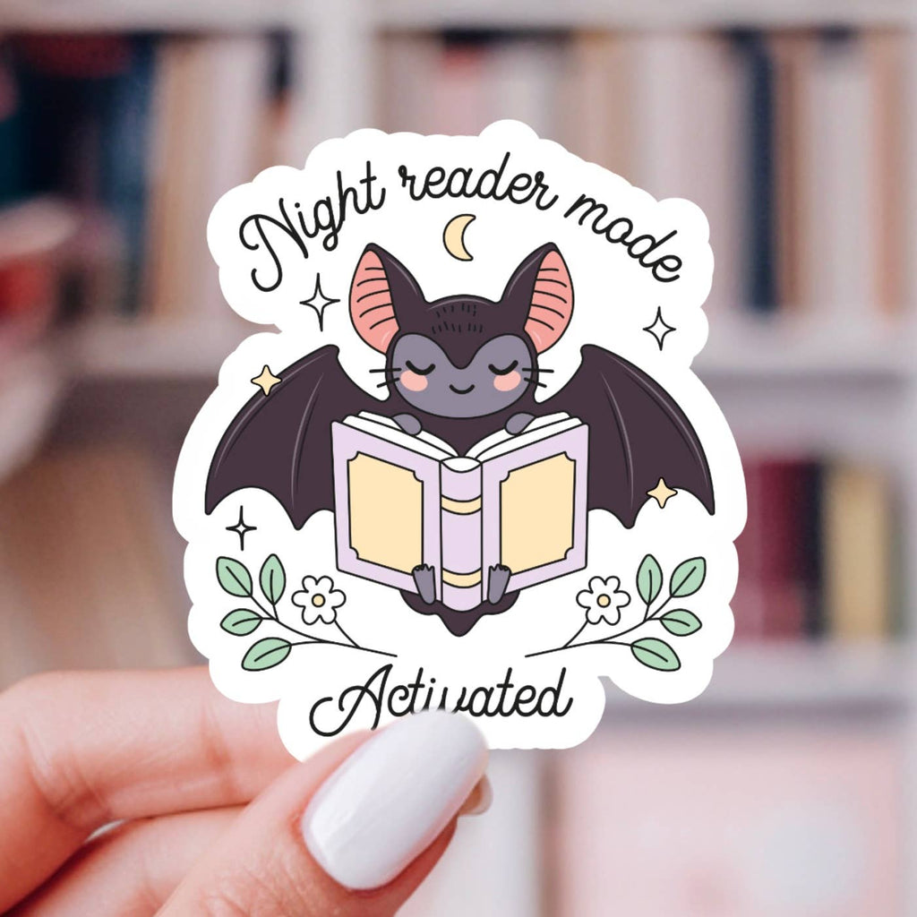 Night Reader Bat Sticker –Bookish Fall, Glossy Vinyl: 2.75"