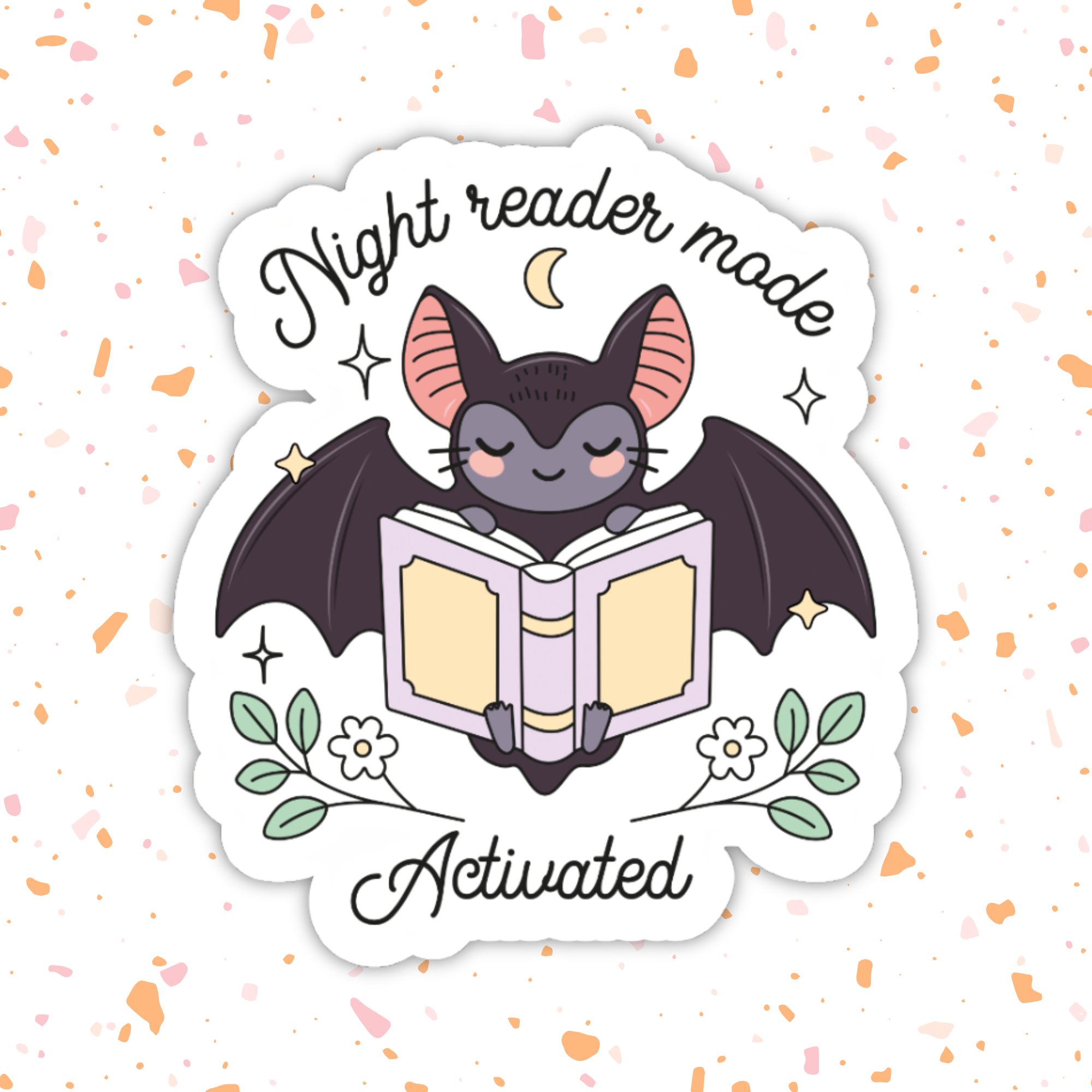 Night Reader Bat Sticker –Bookish Fall, Glossy Vinyl: 2.75"
